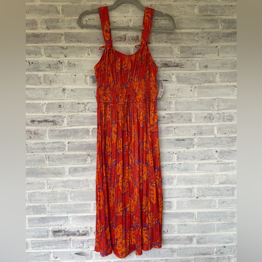 Nine West Orange Pleated Sundress
